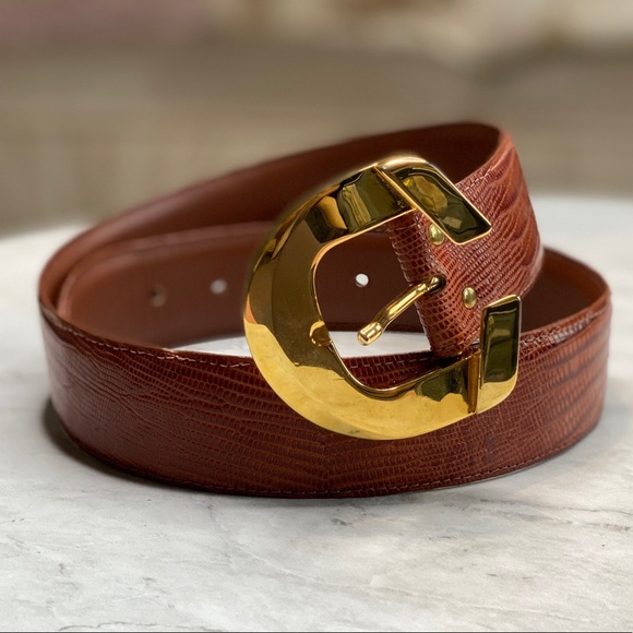 Cipriani Accessories - Cipriani Brown Genuine Lizard Belt Gold Accent| SM